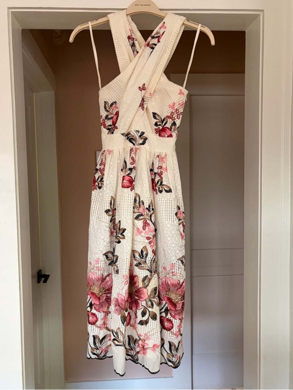 Antonio Melani Embroidered High Neck Midi Dress Size 0